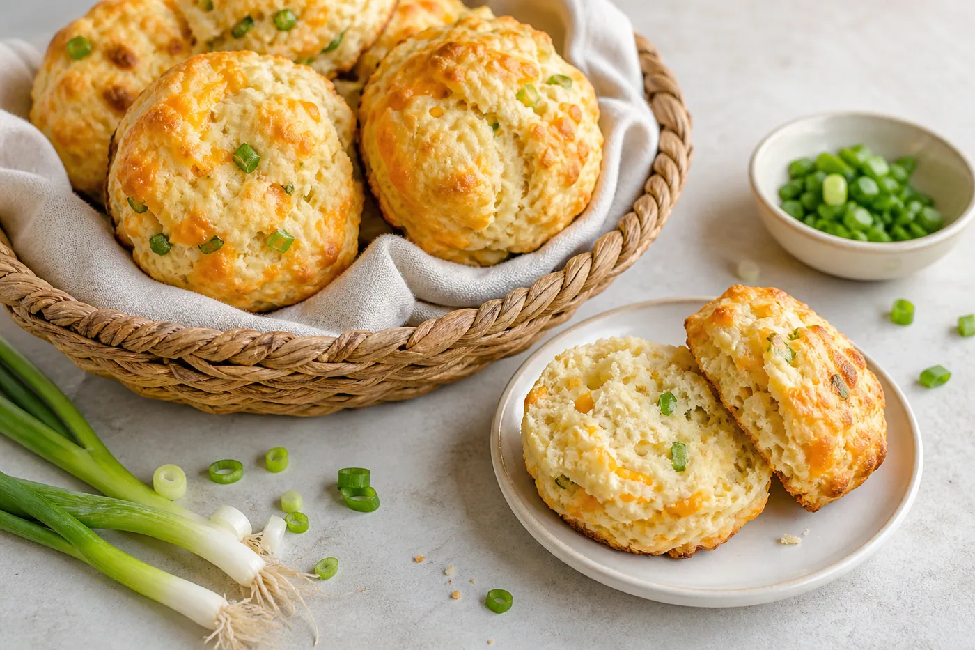 Cheddar-Scallion Food Processor Biscuits served and ready to eat