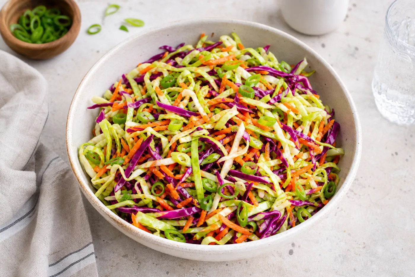Crunchy Cabbage and Carrot Slaw served and ready to eat