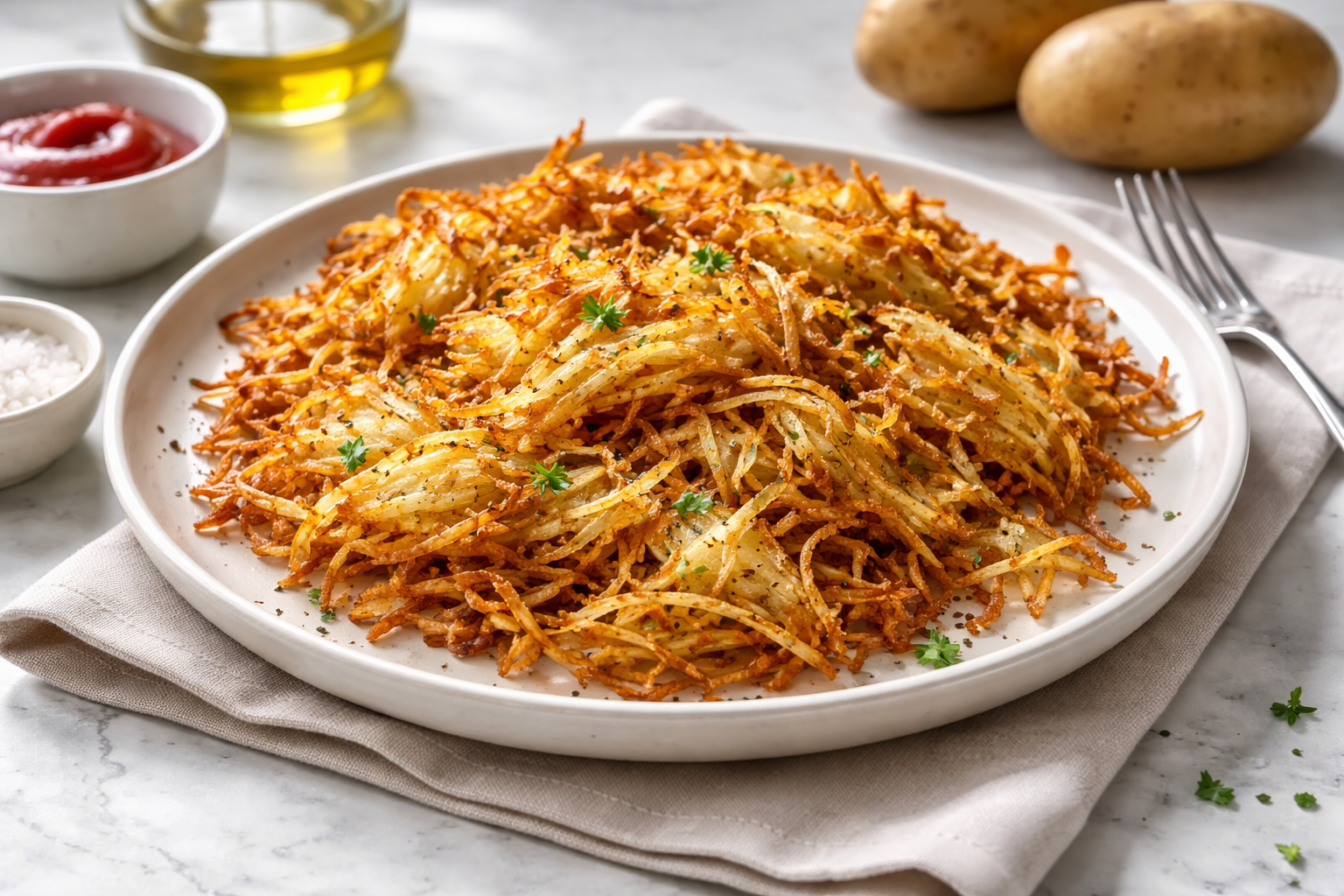 Crispy Shredded Hash Browns prepared and ready to serve