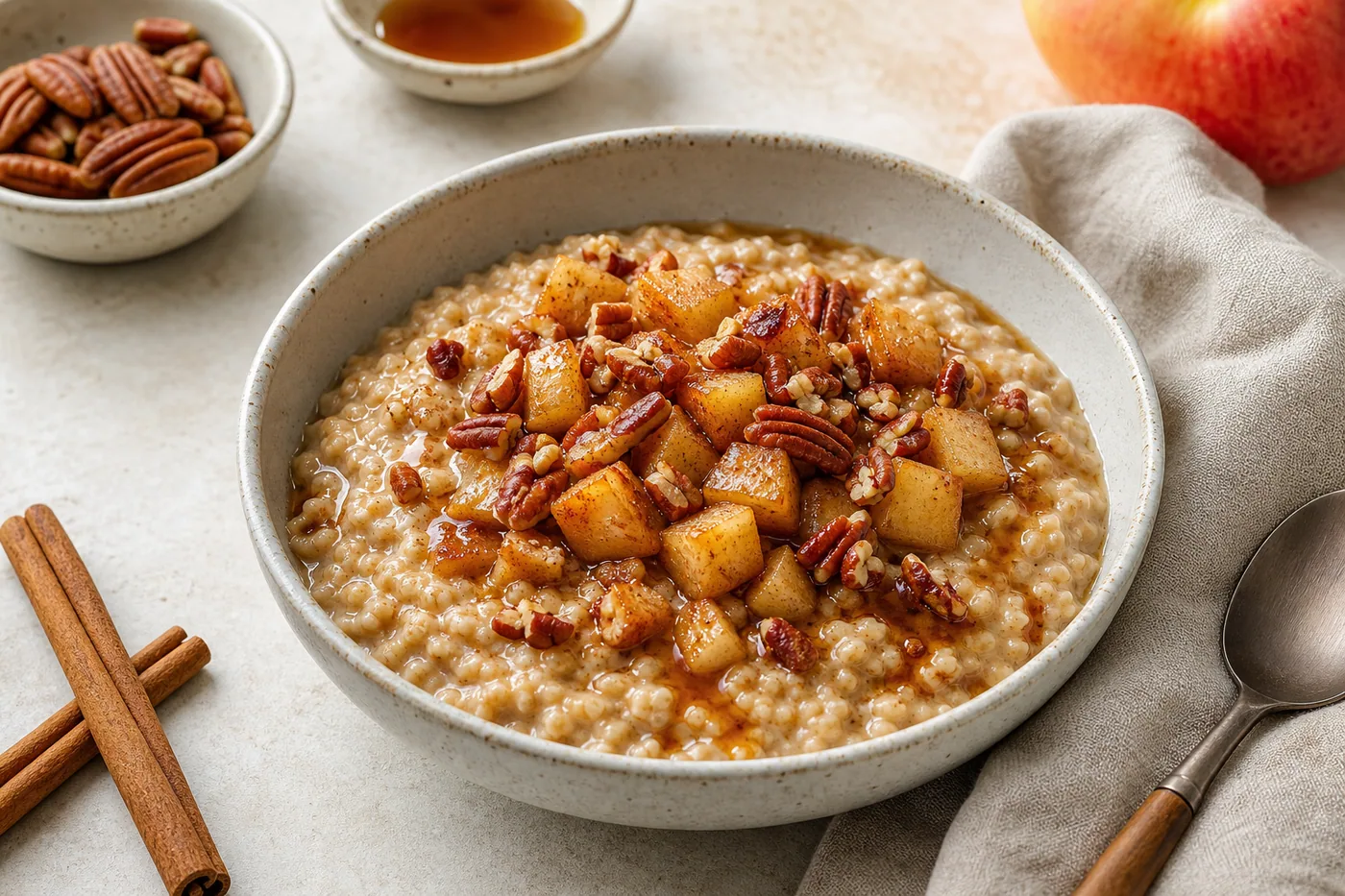 Slow Cooker Apple-Cinnamon Steel-Cut Oats served and ready to eat