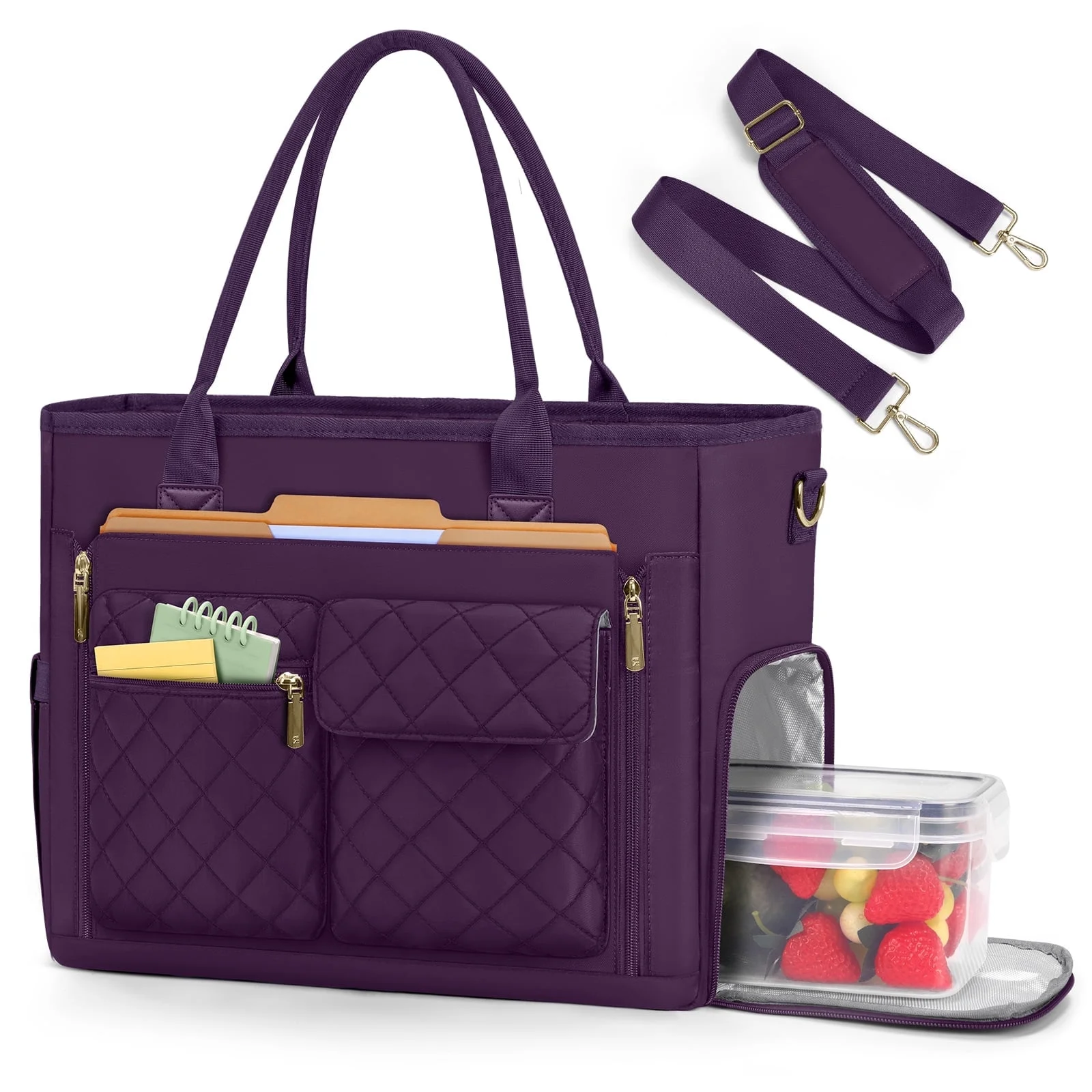 RAINSMORE Teacher Tote Bag with Insulated Lunch Compartment (15.6-inch laptop), Black